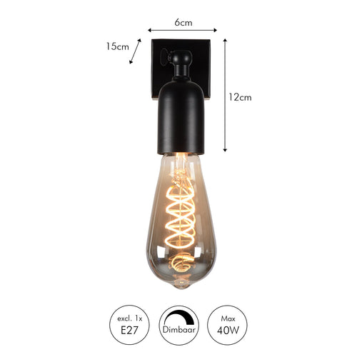 Atmooz wandlamp Dora - zwart - 6 x 15 x H 12 cm - E27