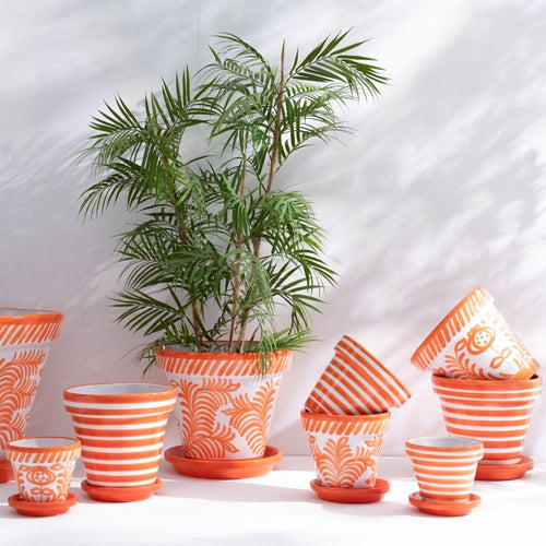 J-Line bloempot Granada Stripes Handmade + Painted - keramiek - oranje - extra small - Ø 17 cm