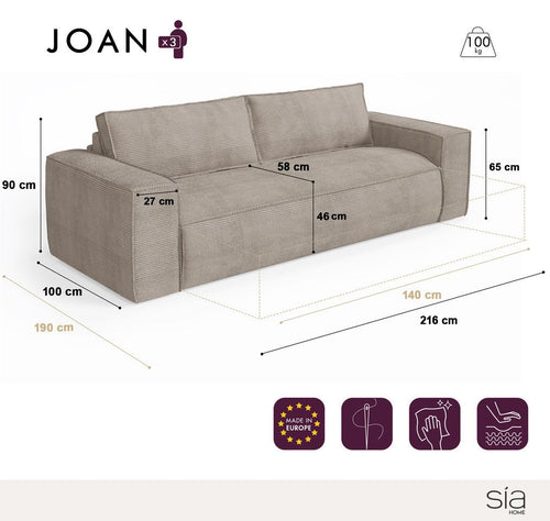 Sia Home - Rechte bank JOAN - Corduroy - Donker antraciet - 216cm - vtwonen shop