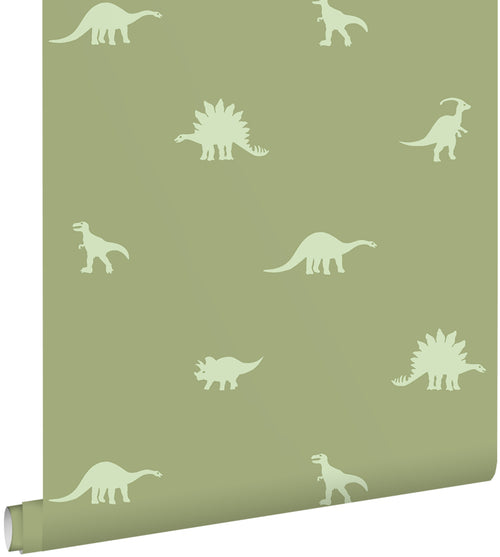 ESTAhome behang dinosaurussen vergrijsd groen - 50 x 900 cm - 131804