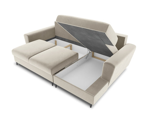 Cosmopolitan Design Converteerbare hoekbank rechts met opbergdoos Kyoto 4-zits, flueel, lichtbeige - 145x241x88cm