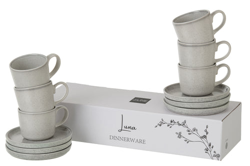 J-Line kopje + schoteltje Luna - keramiek - lichtgrijs