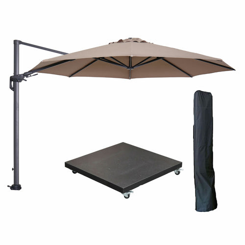 Garden Impressions zweefparasol Hawaii taupe 350x350 cm + 90 kg voet en hoes