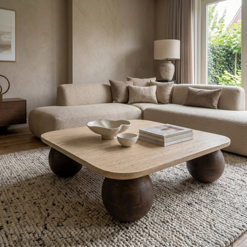 Giga Meubel Salontafel Nori - Vierkant - Travertin - 90cm