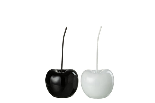 J-Line decoratie Kers - polyresin - blinkend wit/zwart - small - 2 stuks