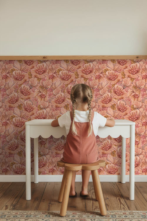 ESTAhome behang geborduurd bloemmotief terracotta roze - 50 x 900 cm - 131294