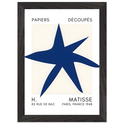 Artfulprints Poster met Lijst Matisse – Star of the sea navy blue II   - A4 21x29.7 cm - Blauw