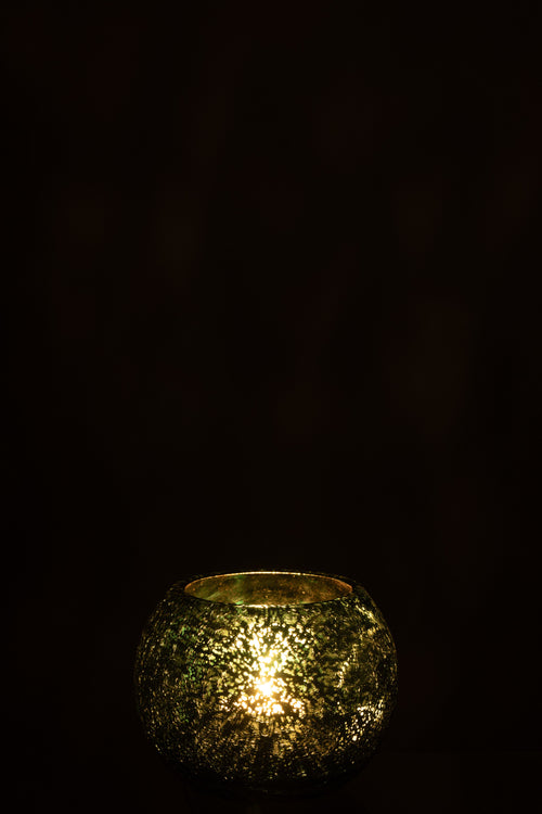 J-Line theelichthouder bal craquelé - glas - watergroen - small