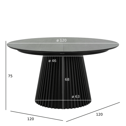 Furnhouse uitschuifbare eettafel Svendborg - Zwart - Ø 120/220x120 cm