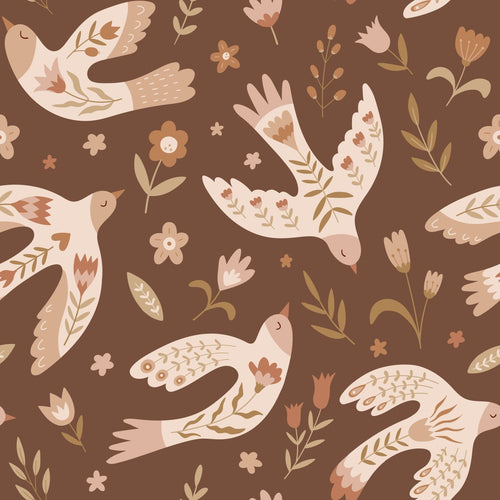 ESTAhome behang bloemen en vogels bruin - 50 x 900 cm - 131755