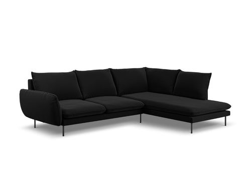 Cosmopolitan Design rechter hoekbank Vienna 6-zits, flueel, zwart - 185x275x95cm