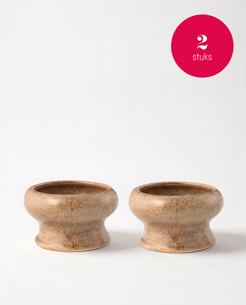 vtwonen - Waxinelichthouders Organic - Keramiek - Mocha - 9 x 5.5 cm - Set van 2