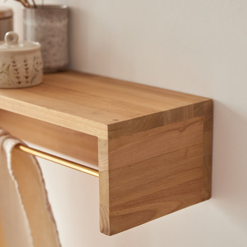 Tikamoon Wandhanddoekenrek van massief teakhout 60 cm - Naturel