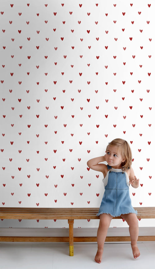 ESTAhome behang hartjes wit en rood - 50 x 900 cm - 131629