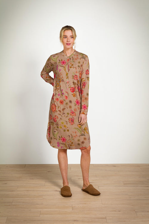 Pip Studio - Diogo Nachthemd Lange Mouw Dames - Coco Flower - Zand - XXL