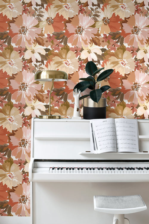 ESTAhome behang bloemen terracotta - 50 x 900 cm - 131265 - vtwonen shop