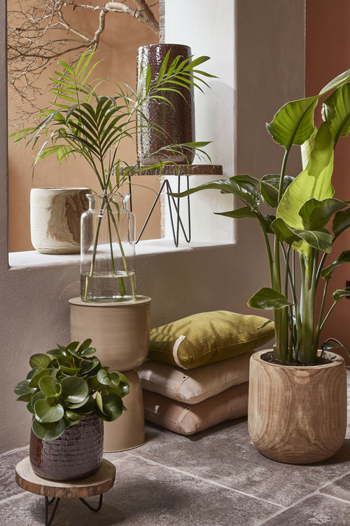 Mica Decorations Pia Bloempot - H24 x Ø24 cm - Paulowniahout - Lichtbruin