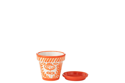 J-Line bloempot Granada Handmade + Painted - keramiek - oranje - small - Ø 21 cm