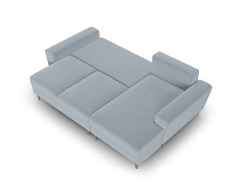 Cosmopolitan Design Converteerbare hoekbank rechts met opbergdoos Kyoto 4-zits, flueel lichtblauw - 145x241x88cm