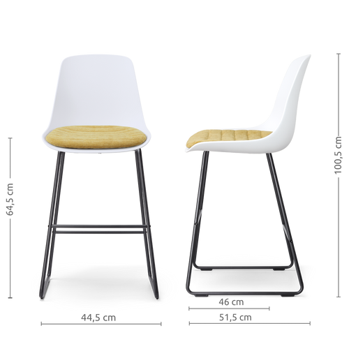 Nolon Nino-Liv barkruk wit met warm oker zitkussen - zwart onderstel - 65 cm