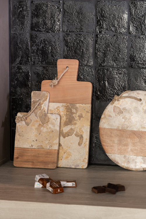 J-Line kaasplank Rond Marmer - steen - biege/naturel