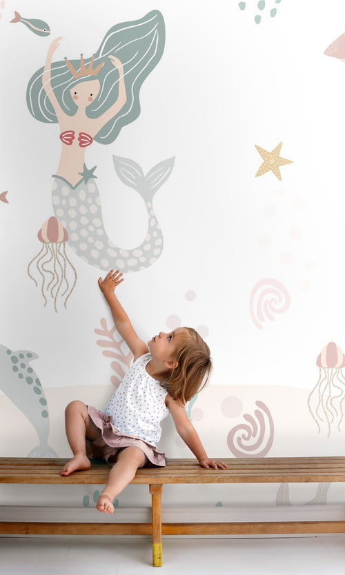 ESTAhome fotobehang zeemeerminnen wit, roze en blauw - 300 x 279 cm - 159505 - vtwonen shop