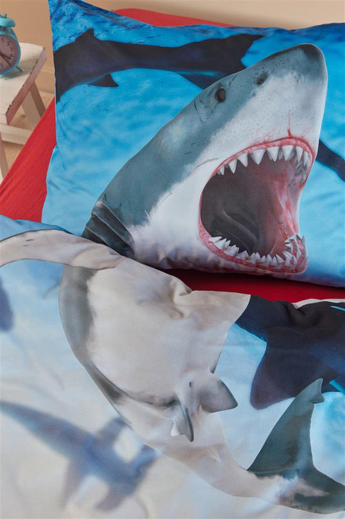 FREEK VONK dekbedovertrek Happige Haaien - 140x200 cm - blauw - vtwonen shop