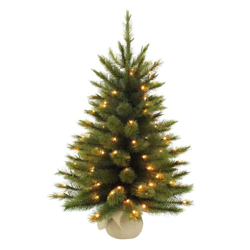 Triumph Tree Forest Frosted Kunstkerstboom met Verlichting - Kunstboom H60 x D46 cm - Kunst Kerstboom in Jute Zak -  48 LED's - Groen