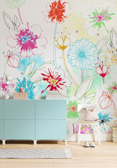 Komar fotobehang speelse bloemen multicolor - 200 x 250 cm - 611628 - vtwonen shop