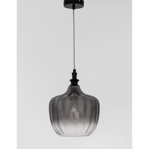 Merano Frisco Koepel Hanglamp Plafondlamp Mat Zwart Metaal Rokerig Grijs Glas LED E27