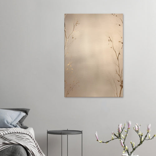 Artfulprints Canvas Abstract – Golden leafs canvas - 40x60 cm - beige