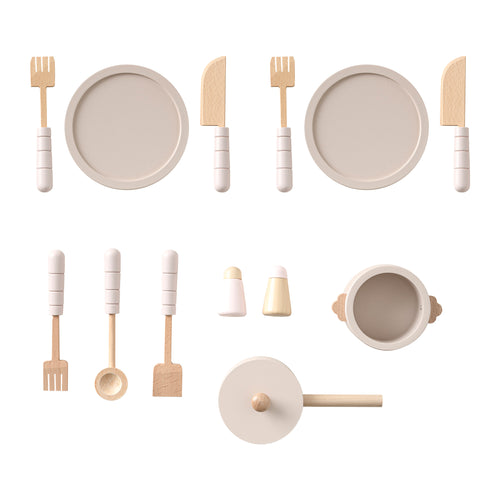 Petite Amélie Houten Speelgoed Keukenset - 13-delige set - Roze - Naturel - Vanaf 3 jaar