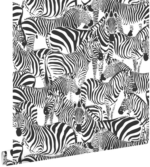 ESTAhome behang zebra's zwart wit - 53 cm x 10.05 m - 139155