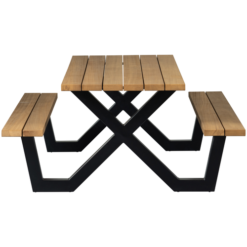 WOOOD picknicktafel met x-poot buiten Tablo - Ayous/Metaal - Naturel - 75x206x145
