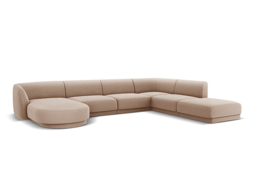 Micadoni Panoramische hoekbank rechts Miley 6-zits, flueel, cappuccino - 255x330x70cm