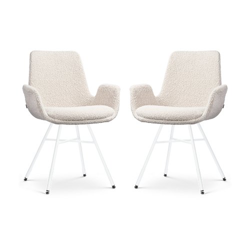 Nolon Noa-Eef Eetkamerstoelen Set van 2 - Bouclé Beige - Witte Poten - vtwonen shop