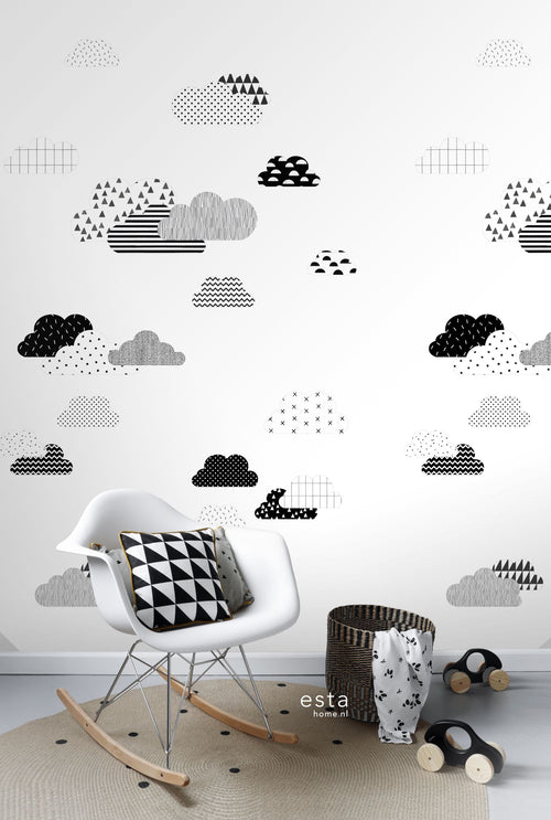 ESTAhome fotobehang wolken zwart wit - 150 x 279 cm - 158922 - vtwonen shop