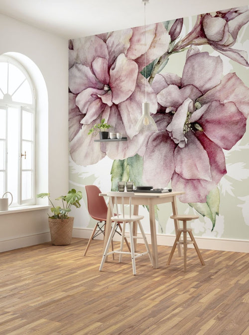 Sanders & Sanders fotobehang bloemen roze en groen - 300 x 280 cm - 611998