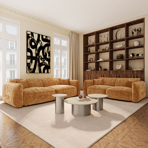Premium Interiors - Bank LOMI - gewaafd fluweel karamel 150cm