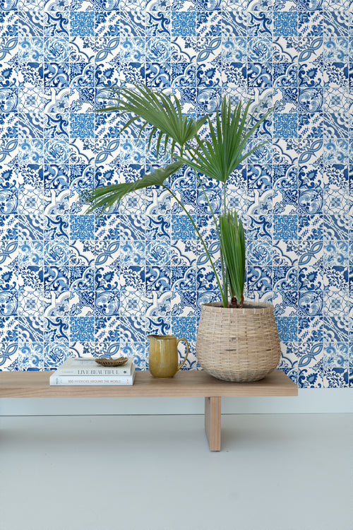 ESTAhome behang tegelmotief blauw - 53 cm x 10.05 m - 148636