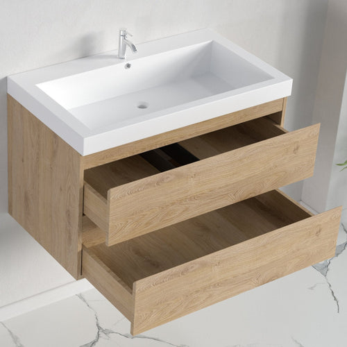 LOMAZOO badkamermeubel Monaco - zwevend - wit - licht eiken - 80 cm