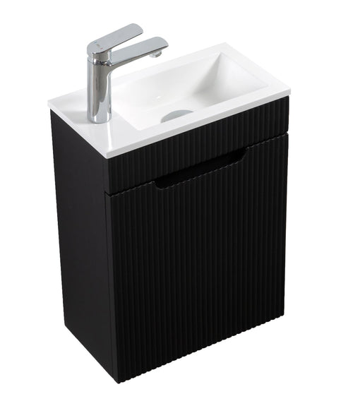Badplaats Toiletmeubel Thermis 40 x 22 cm – Mat Zwart – Fonteinmeubel met Witte Wastafel