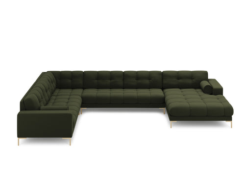 Cosmopolitan Design Panoramische hoekbank links Bali 7-zits, structurele stof, groente - 256x327x75cm