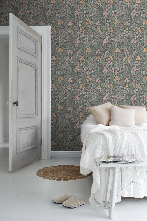 Borastapeter behang veldbloemen roze, groen en bruin - 53 cm x 10.05 m - 660351 - vtwonen shop
