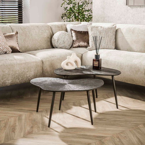 Giga Meubel Salontafel Brown Ray Metal Leaf - Bruin Metaal - Set van 2 - vtwonen shop