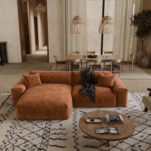 Premium Interiors - Linkerhoekbank CHEER - gewaafd fluweel terracotta 312cm