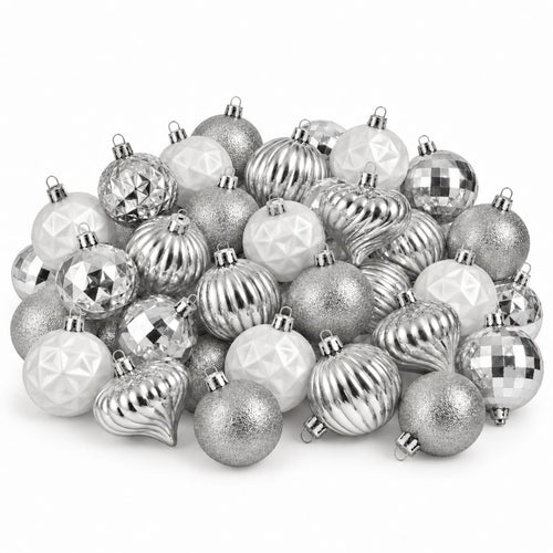 Mica Decorations Kerstballenset Zilver 40 Stuks - Onbreekbare Kerstballen met Diameter 6 cm - Gemaakt van Gerecycled Polystyreen - Stevig Ontwerp voor