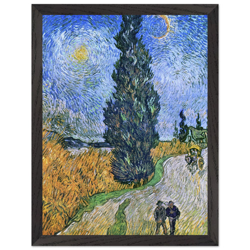 Artfulprints Poster met Lijst Vincent van Gogh - Landweg in de Provence bij nacht   - 30x40 cm - Blauw