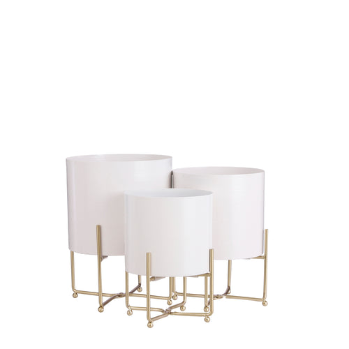 Mica Decorations Aries Bloempot op Standaard - Set van 3 - H32 x Ø24 cm - Wit - vtwonen shop