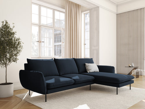 Cosmopolitan Design rechter hoekbank Vienna 5-zits, flueel, donkerblauw - 170x255x95cm